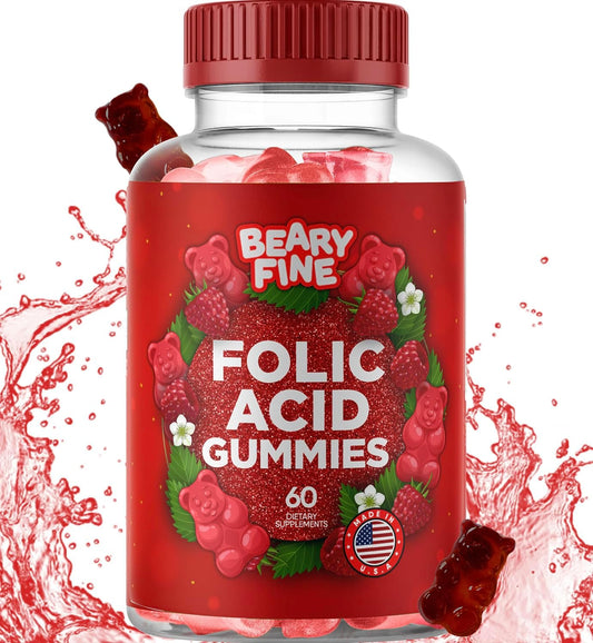 Prenatal Folic Acid Gummies 400mcg - Raspberry Flavored Folate Vitamins for Women, Moms & Baby - 60 Count - Made in USA - BoostGo Australia