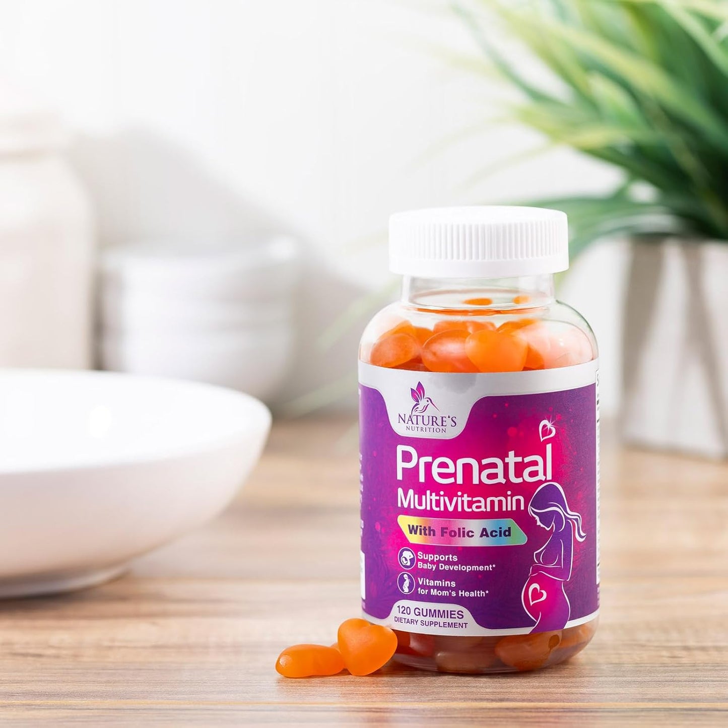 Prenatal Multivitamin Gummies with Folic Acid & Essential Nutrients for Pregnant Women - 120 Gummies, 60 Day Supply