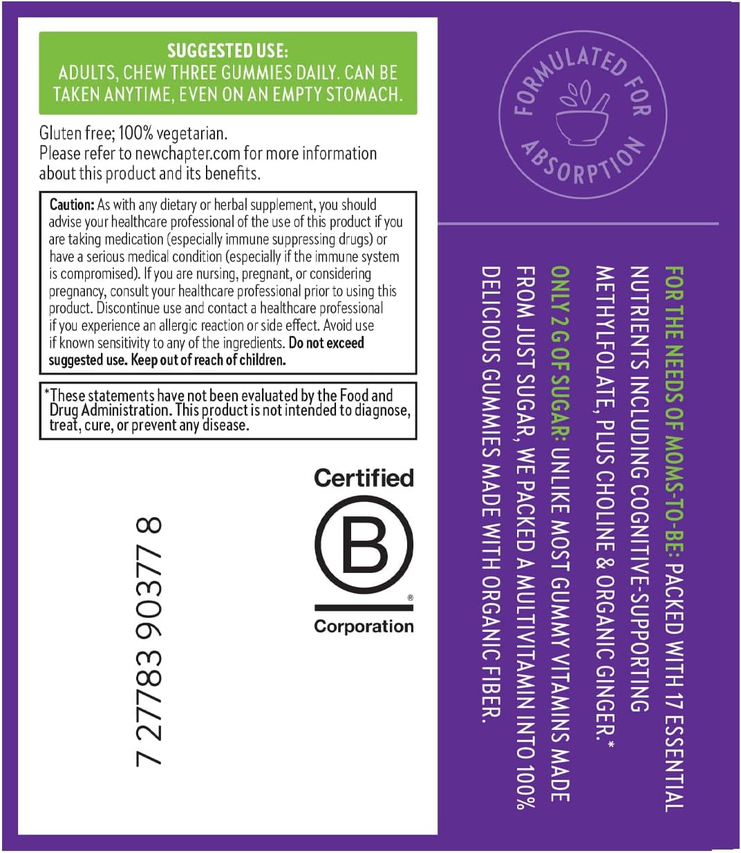 Prenatal Multivitamin Gummies with Methylfolate & Vitamin D3 - Non-GMO, Gluten Free, Berry Citrus Flavor, 90ct, 71% Less Sugar