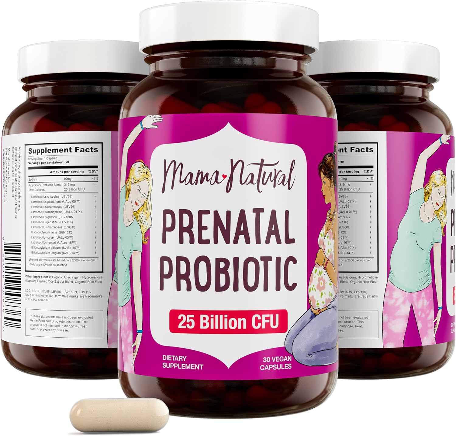 Prenatal Probiotics for Women - 30 Vegan Capsules, 25 Billion CFU, 12 Strain Pregnancy Blend - Acidophilus & Bifidobacteria Support