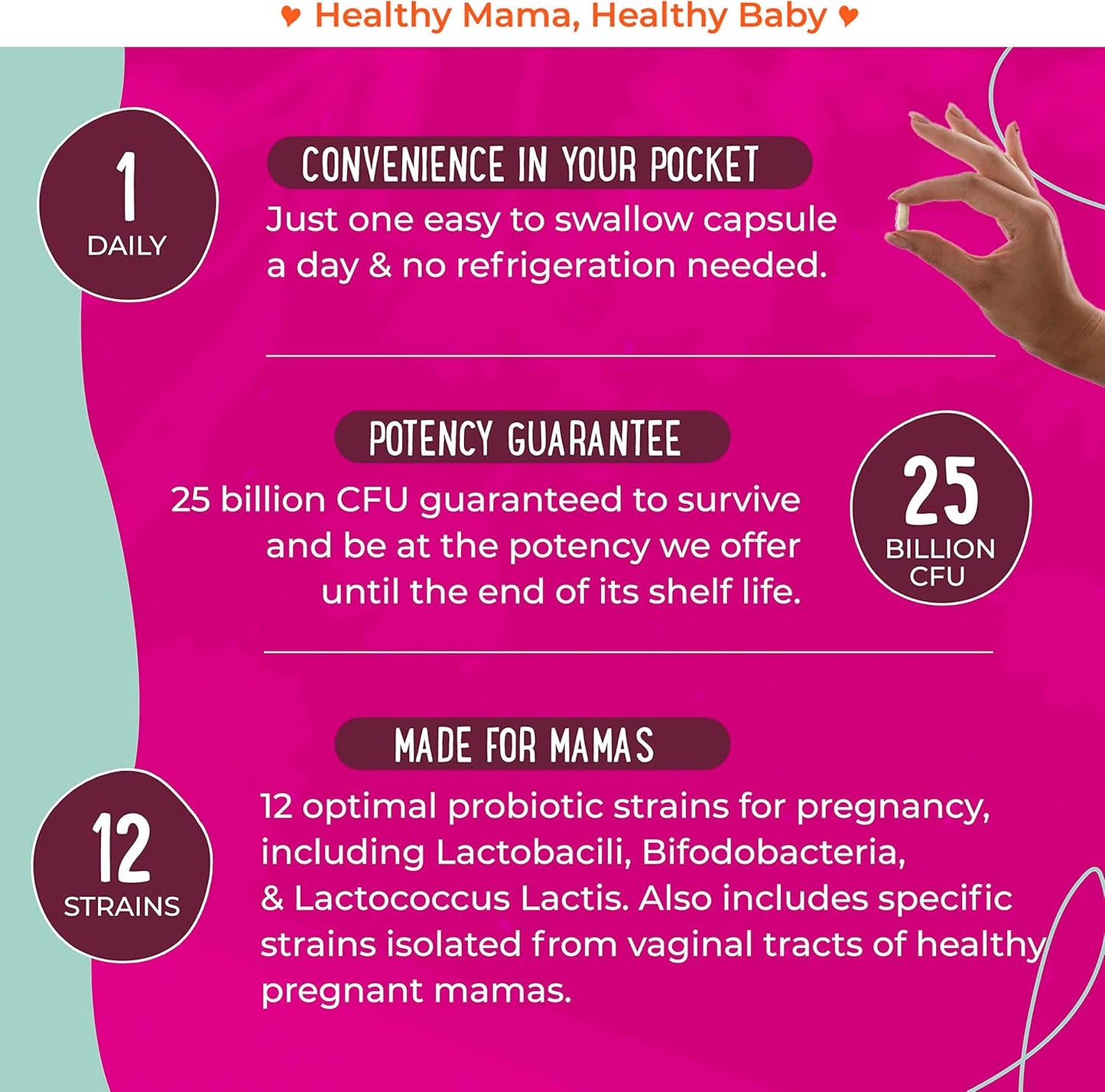 Prenatal Probiotics for Women - 30 Vegan Capsules, 25 Billion CFU, 12 Strain Pregnancy Blend - Acidophilus & Bifidobacteria Support