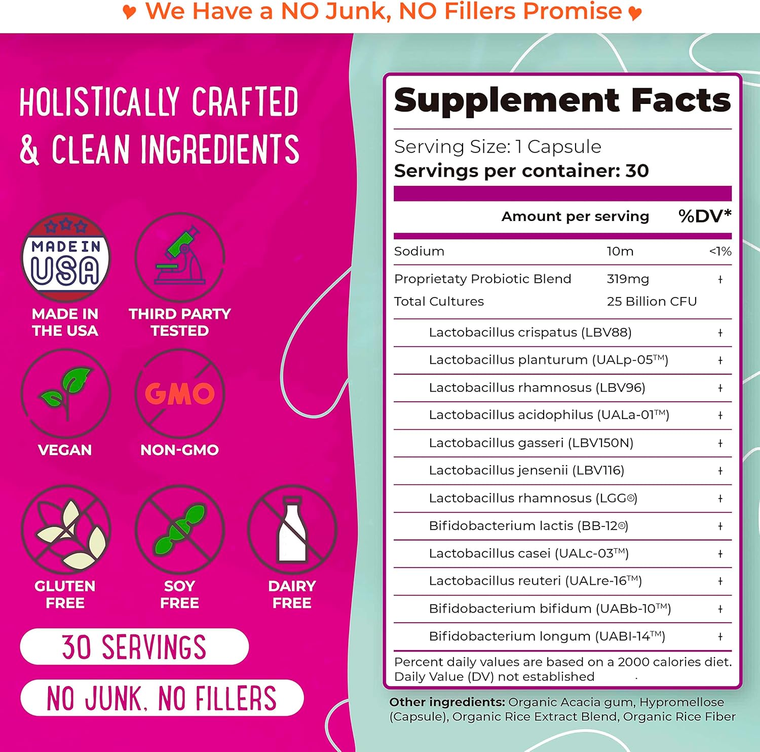 Prenatal Probiotics for Women - 30 Vegan Capsules, 25 Billion CFU, 12 Strain Pregnancy Blend - Acidophilus & Bifidobacteria Support