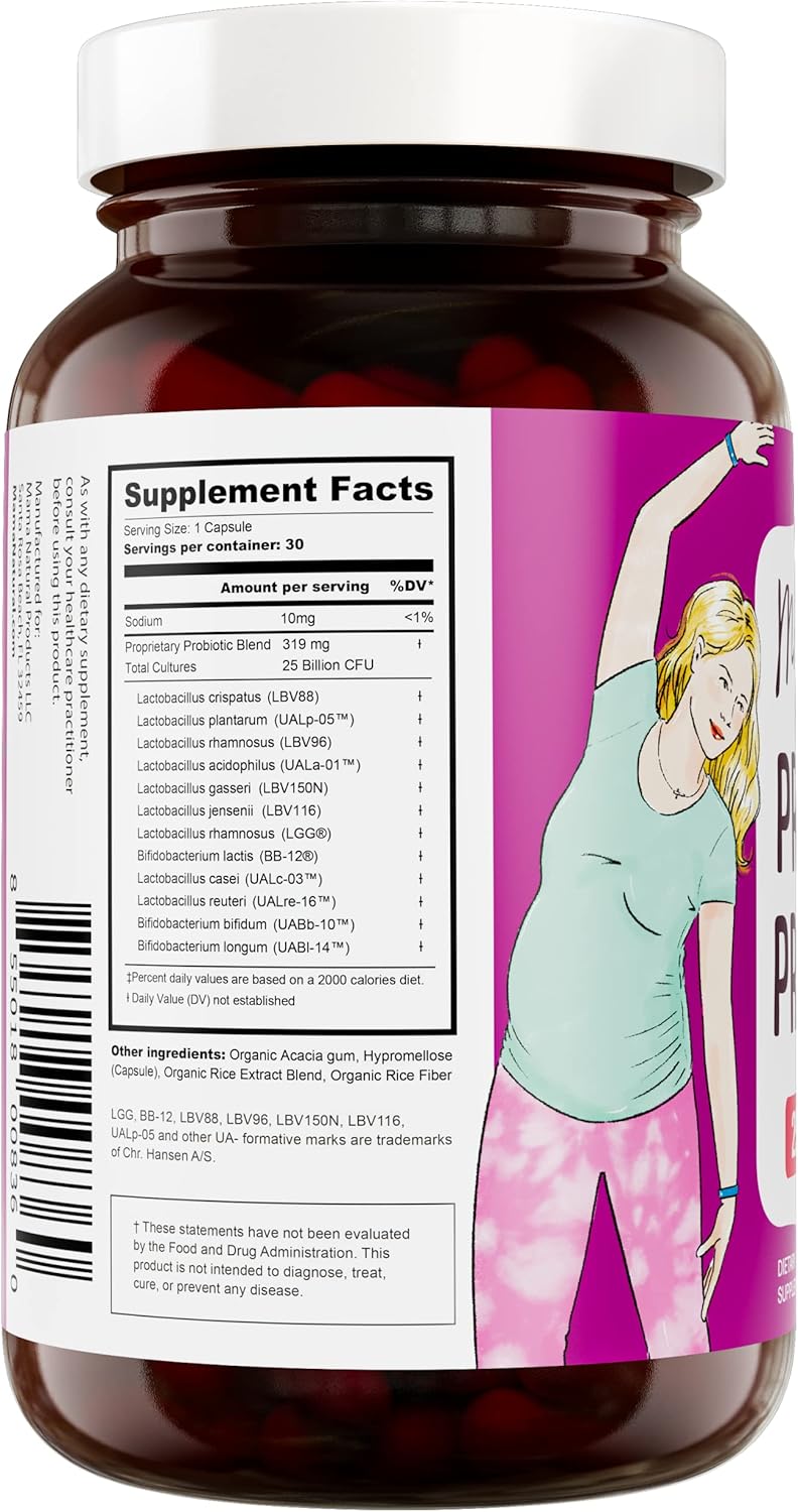 Prenatal Probiotics for Women - 30 Vegan Capsules, 25 Billion CFU, 12 Strain Pregnancy Blend - Acidophilus & Bifidobacteria Support