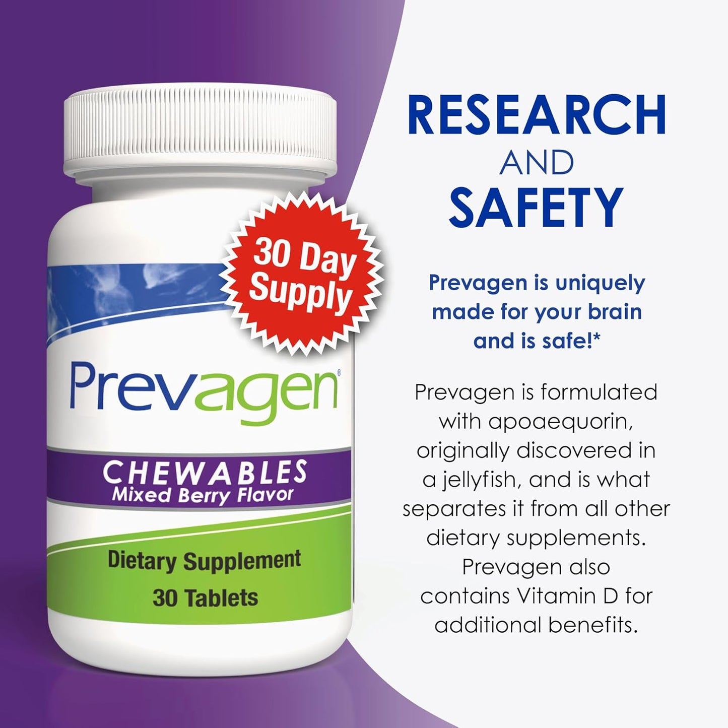Prevagen Regular Strength Chewables with Apoaequorin & Vitamin D, Mixed Berry Flavor - 30 Count + 7-Day Pill Minder - BoostGo Australia