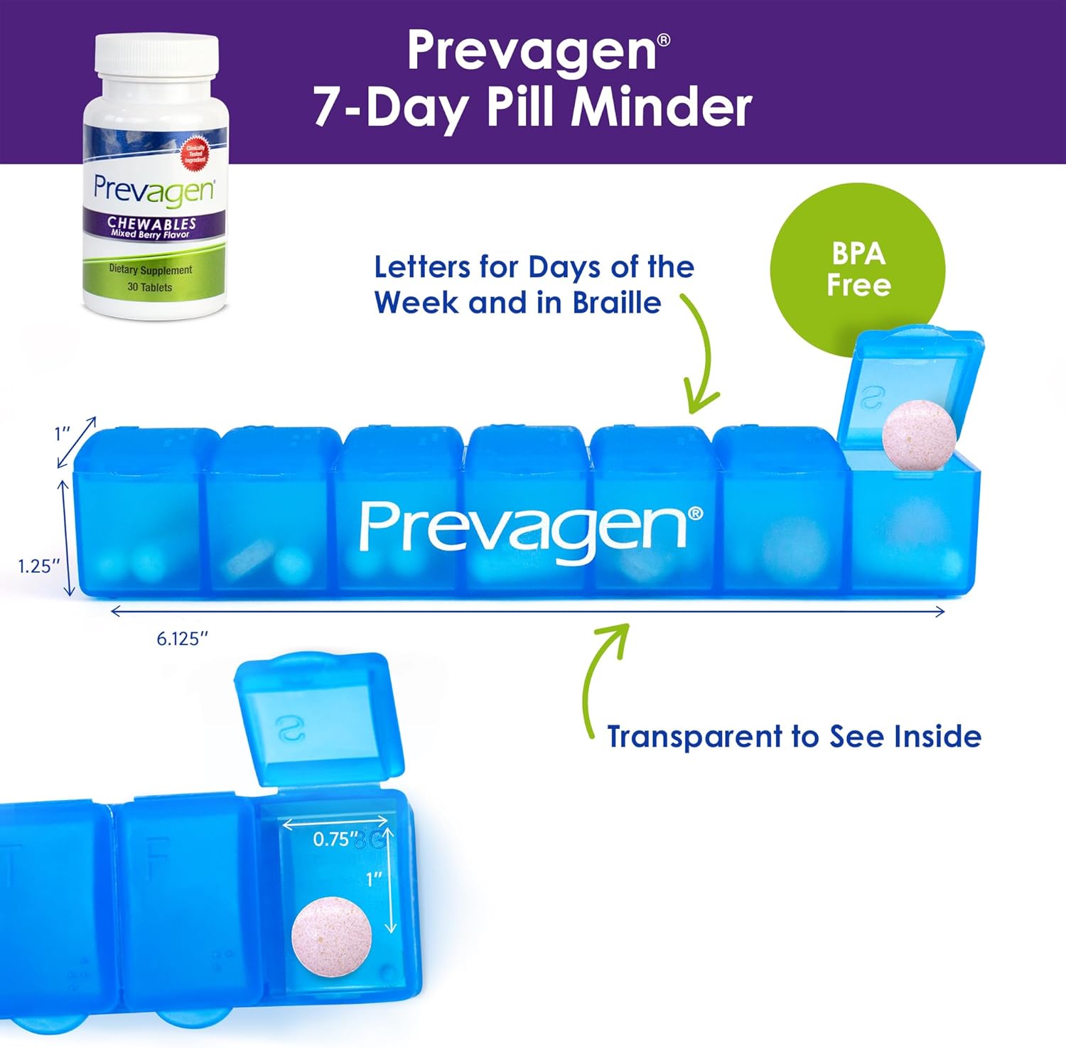 Prevagen Regular Strength Chewables with Apoaequorin & Vitamin D, Mixed Berry Flavor - 30 Count + 7-Day Pill Minder - BoostGo Australia