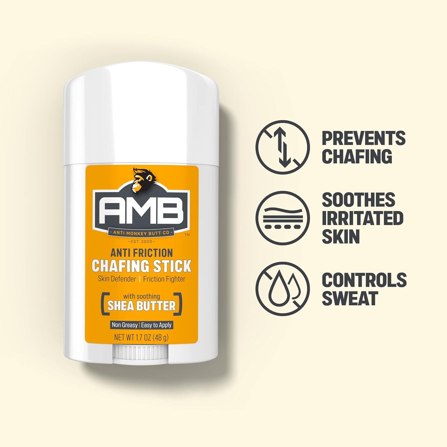Prevent Body Chafing with Anti Monkey Butt Stick, Shea Butter & Almond Oil, 1.7oz