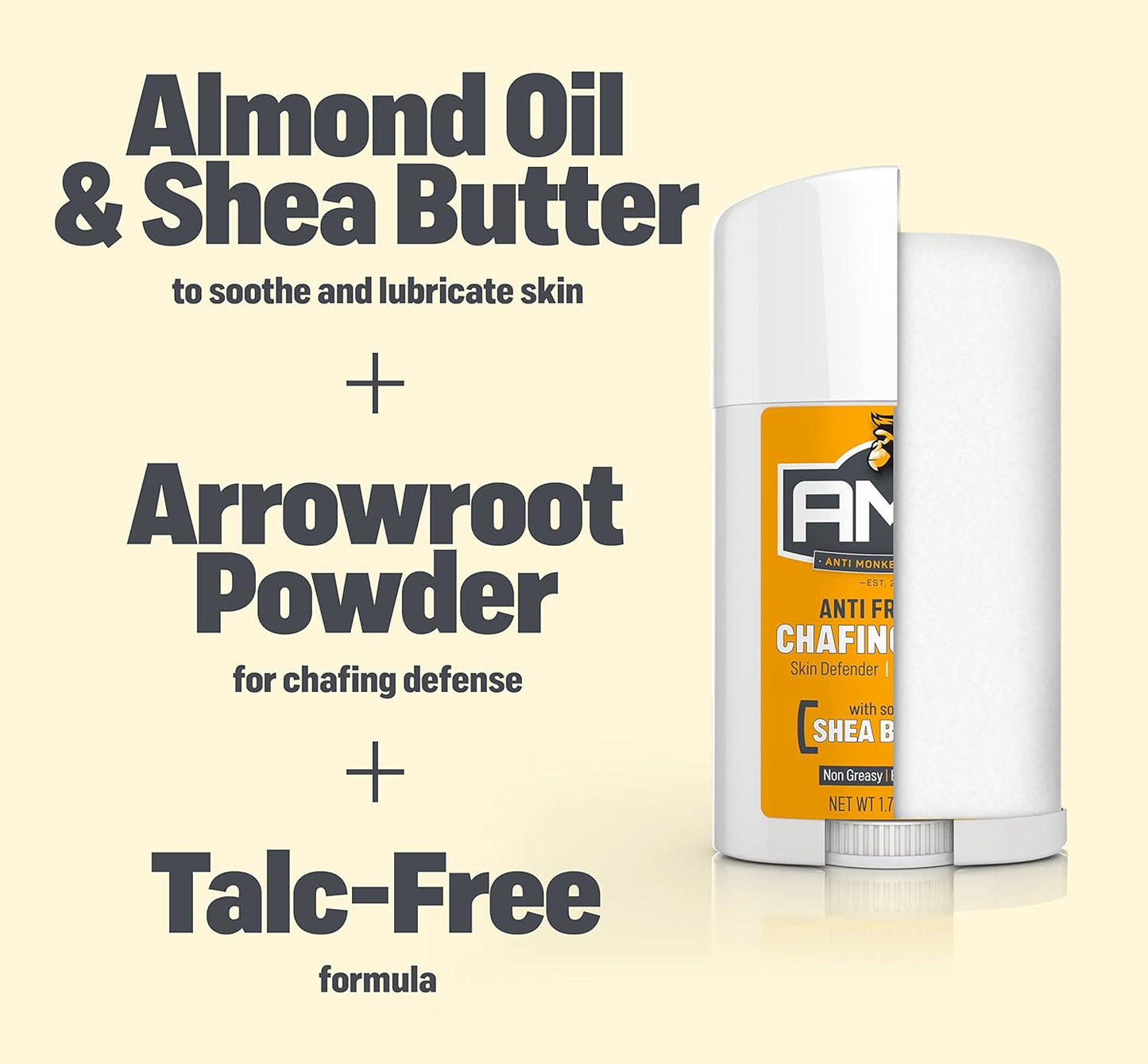 Prevent Body Chafing with Anti Monkey Butt Stick, Shea Butter & Almond Oil, 1.7oz