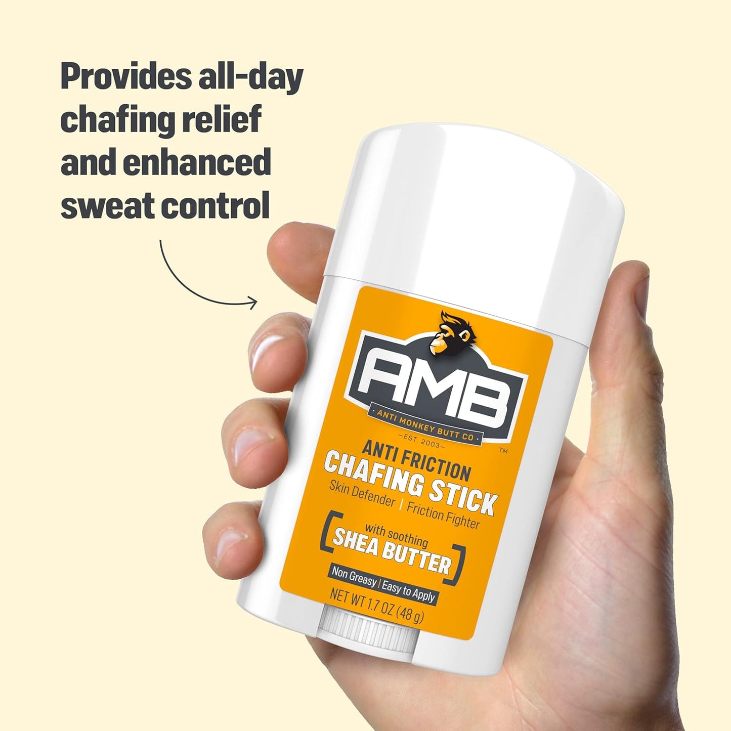 Prevent Body Chafing with Anti Monkey Butt Stick, Shea Butter & Almond Oil, 1.7oz