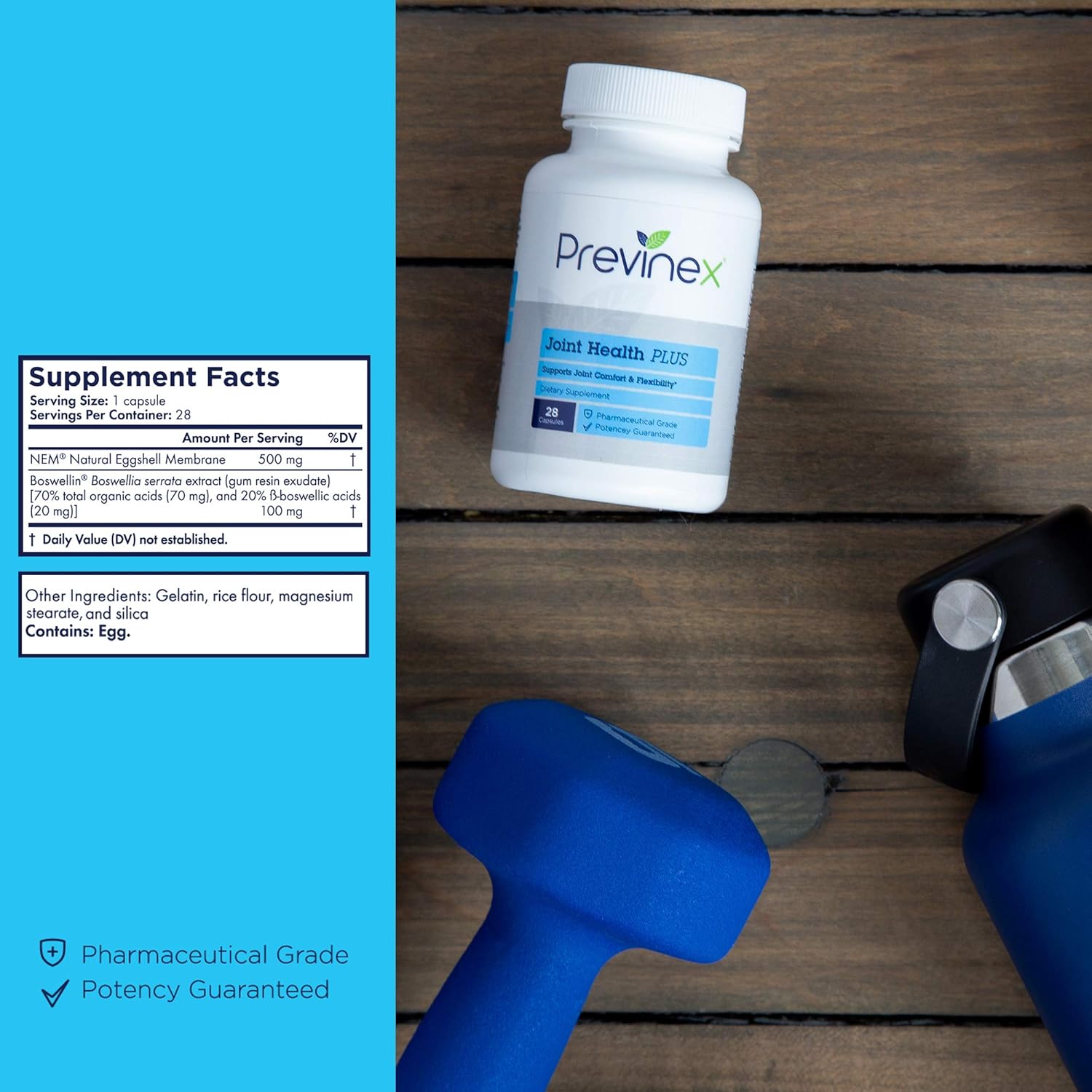 Previnex Advanced Joint Relief Supplement with Natural Eggshell Membrane, Glucosamine, Chondroitin, Collagen, Hyaluronic Acid & Boswellia Serrata - 4-Week Supply