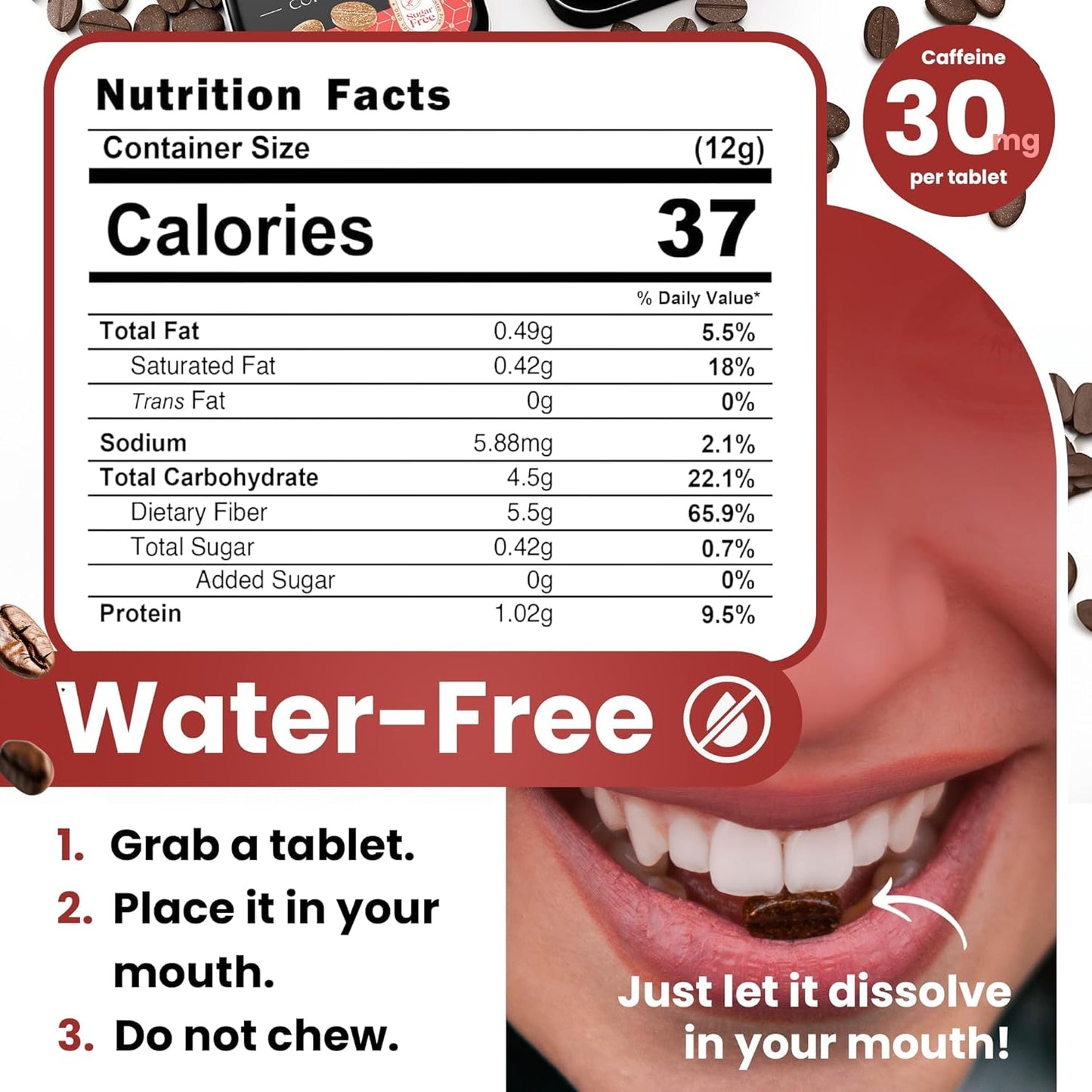 PriFa Coffee Tablets - Unsweetened Real Coffee Candy for Keto - Natural Sugar Free Espresso To Go - Instant Caffeine Mints (Espresso, 1 Pack, 25 Tablets)