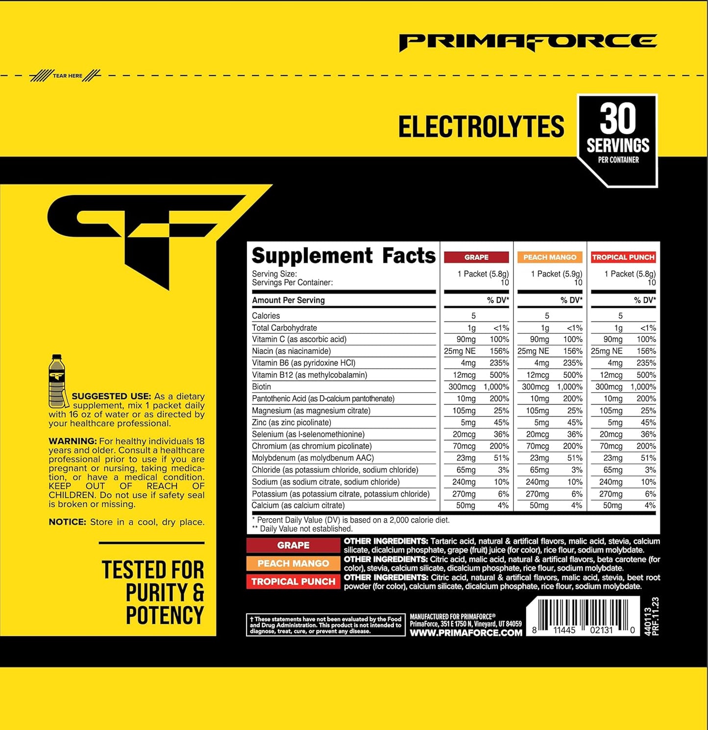 Primaforce Electrolytes Variety Pack - 30 Servings Advanced Hydration Complex Packets