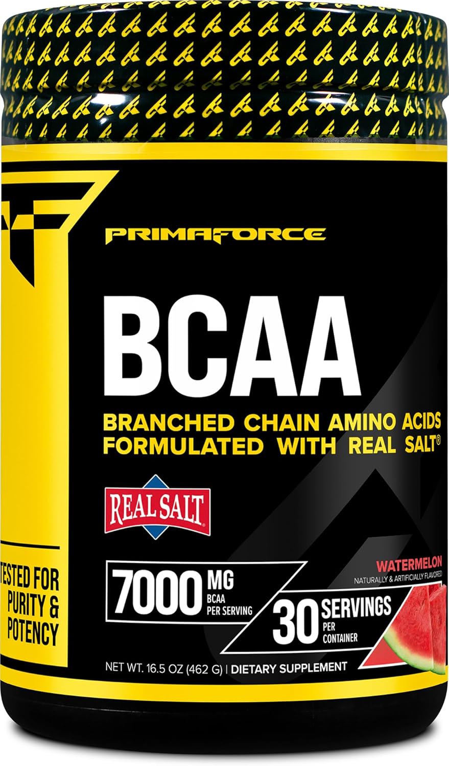 Primaforce Watermelon BCAA Powder - 7000MG 2:1:1 BCAAs, 30 Servings, Post-Workout Recovery Drink with Amino Acids and Real Salt for Men & Women