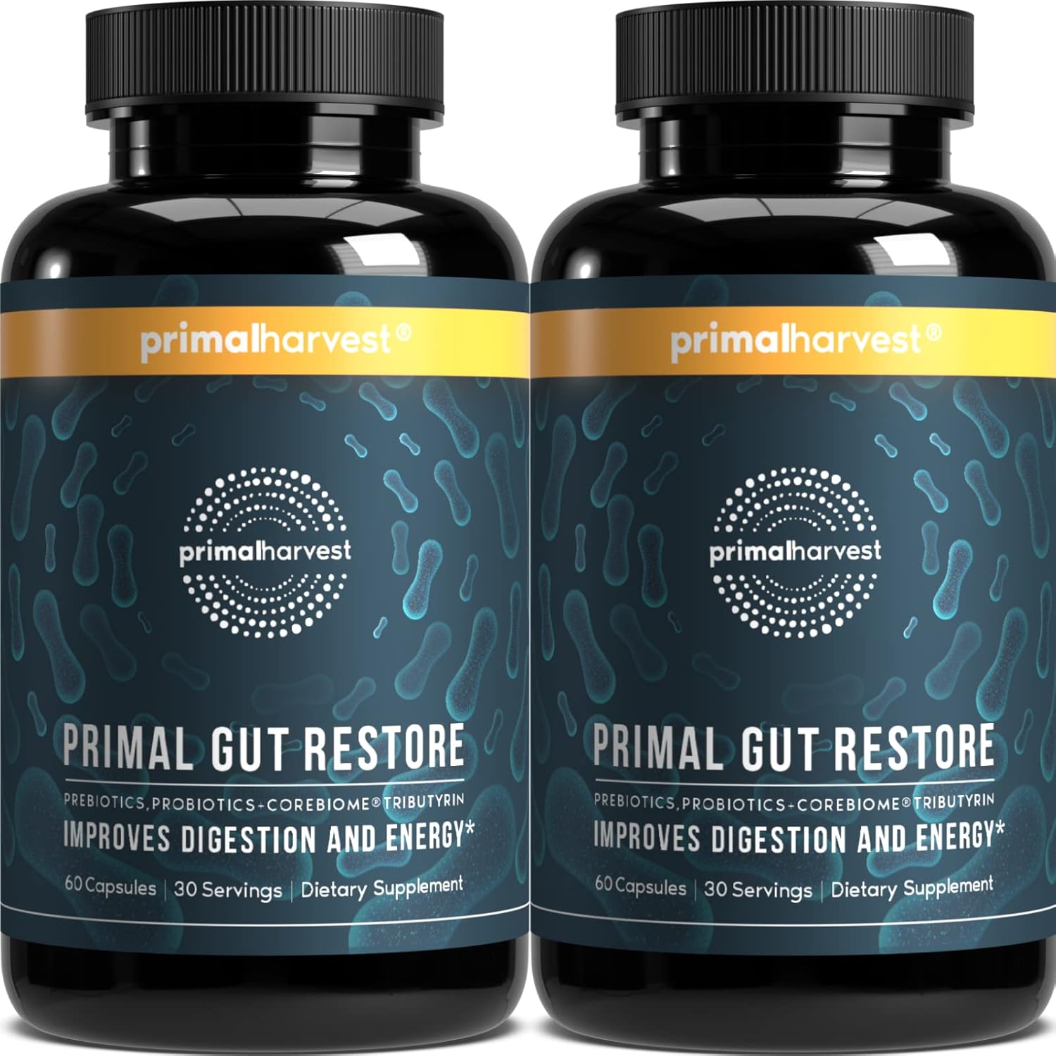 Primal Harvest Gut Restore 2-Pack - Gut Health Support with POSTbiotics, PREbiotics, and PRObiotics for Men and Women - Digestion and Colon Cleanse - 60 CT
