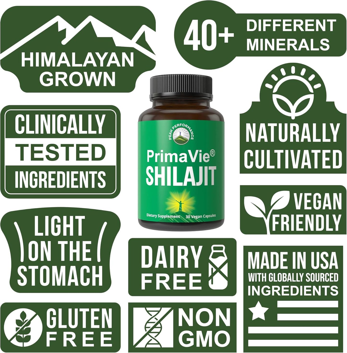 PrimaVie® Shilajit Capsules | Pure Shilajit Powder Supplement with 40+ Trace Minerals for Peak Performance and Brain Support