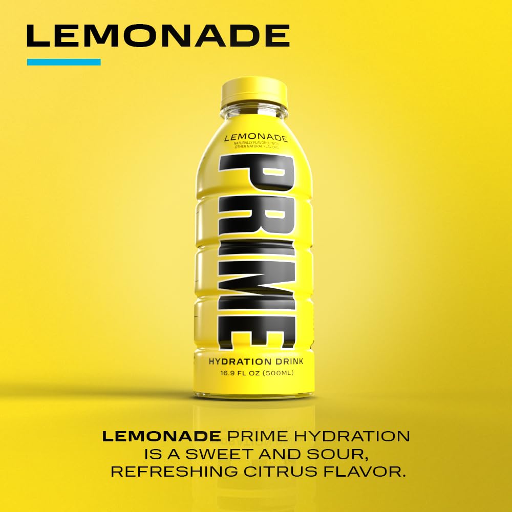 Prime Hydration Lemonade: Electrolyte-Enhanced Sports Drink with BCAAs, B Vitamins, and Antioxidants - 12 Pack of 16.9 oz Bottles