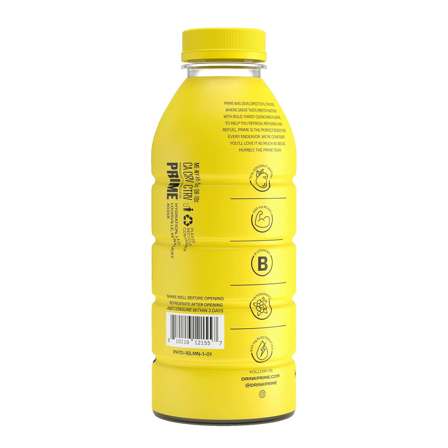 Prime Hydration Lemonade: Electrolyte-Enhanced Sports Drink with BCAAs, B Vitamins, and Antioxidants - 12 Pack of 16.9 oz Bottles