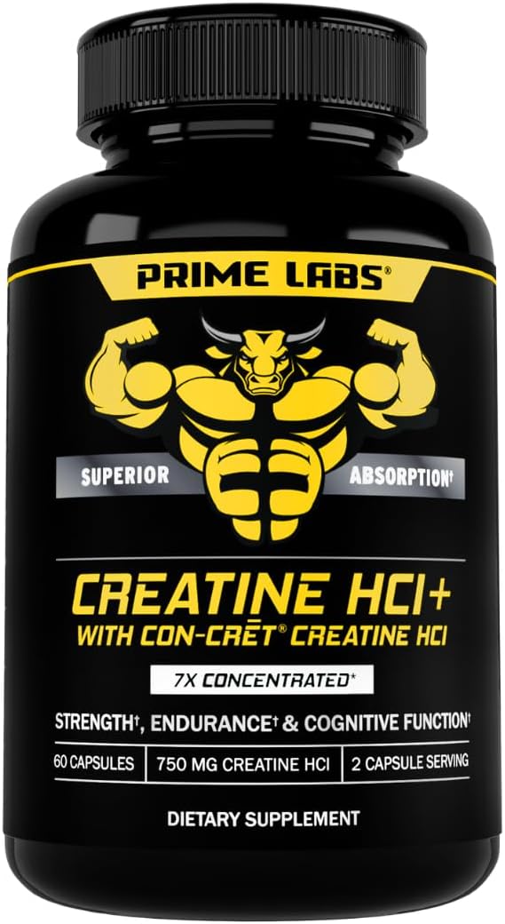 Prime Labs Concrete Creatine HCl Capsules with CON-CRĒT®, Rhodiola Root Extract, L-Theanine - Muscle Support, Endurance, Cognitive Function - 60 Count - Men & Women - BoostGo Australia