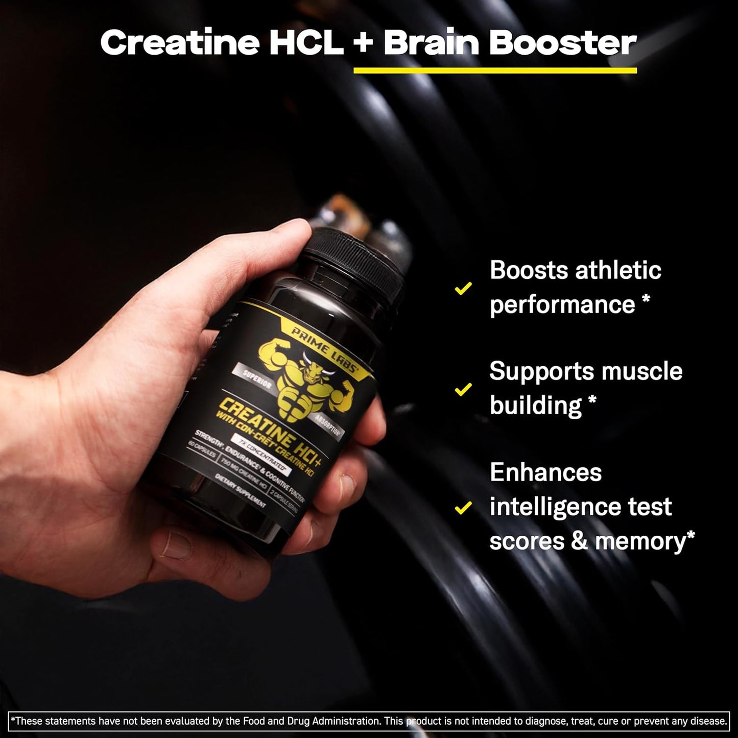 Prime Labs Concrete Creatine HCl Capsules with CON-CRĒT®, Rhodiola Root Extract, L-Theanine - Muscle Support, Endurance, Cognitive Function - 60 Count - Men & Women - BoostGo Australia