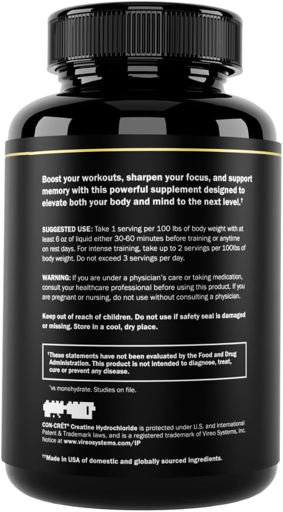 Prime Labs Concrete Creatine HCl Capsules with CON-CRĒT®, Rhodiola Root Extract, L-Theanine - Muscle Support, Endurance, Cognitive Function - 60 Count - Men & Women - BoostGo Australia