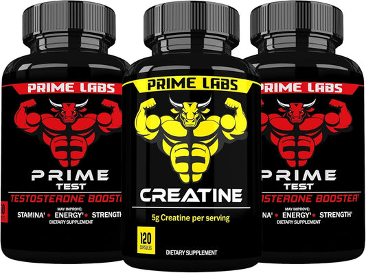 Prime Labs Prime Test 2-Pack with 120 ct Creatine Capsules for Enhanced Performance