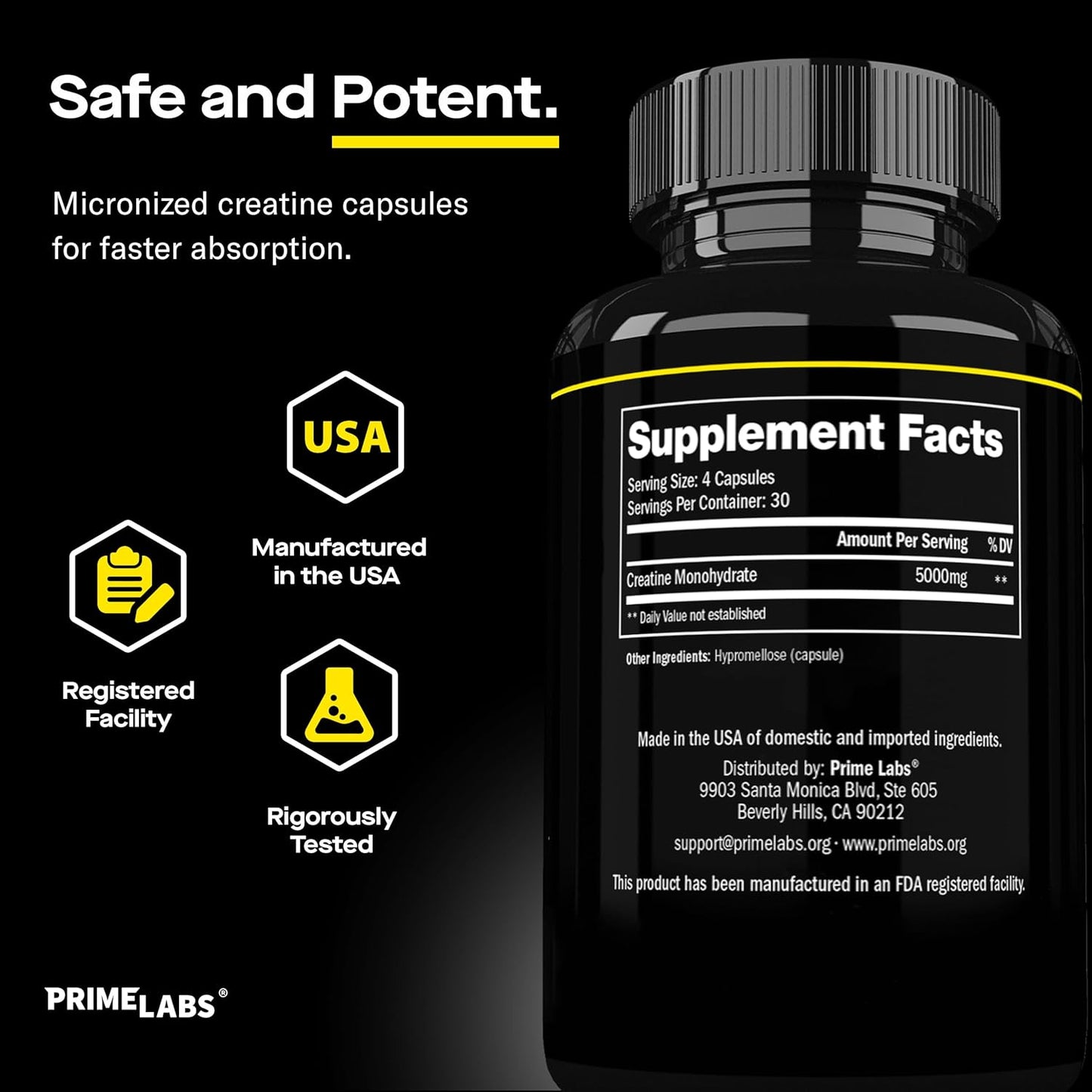 Prime Labs Prime Test 2-Pack with 120 ct Creatine Capsules for Enhanced Performance