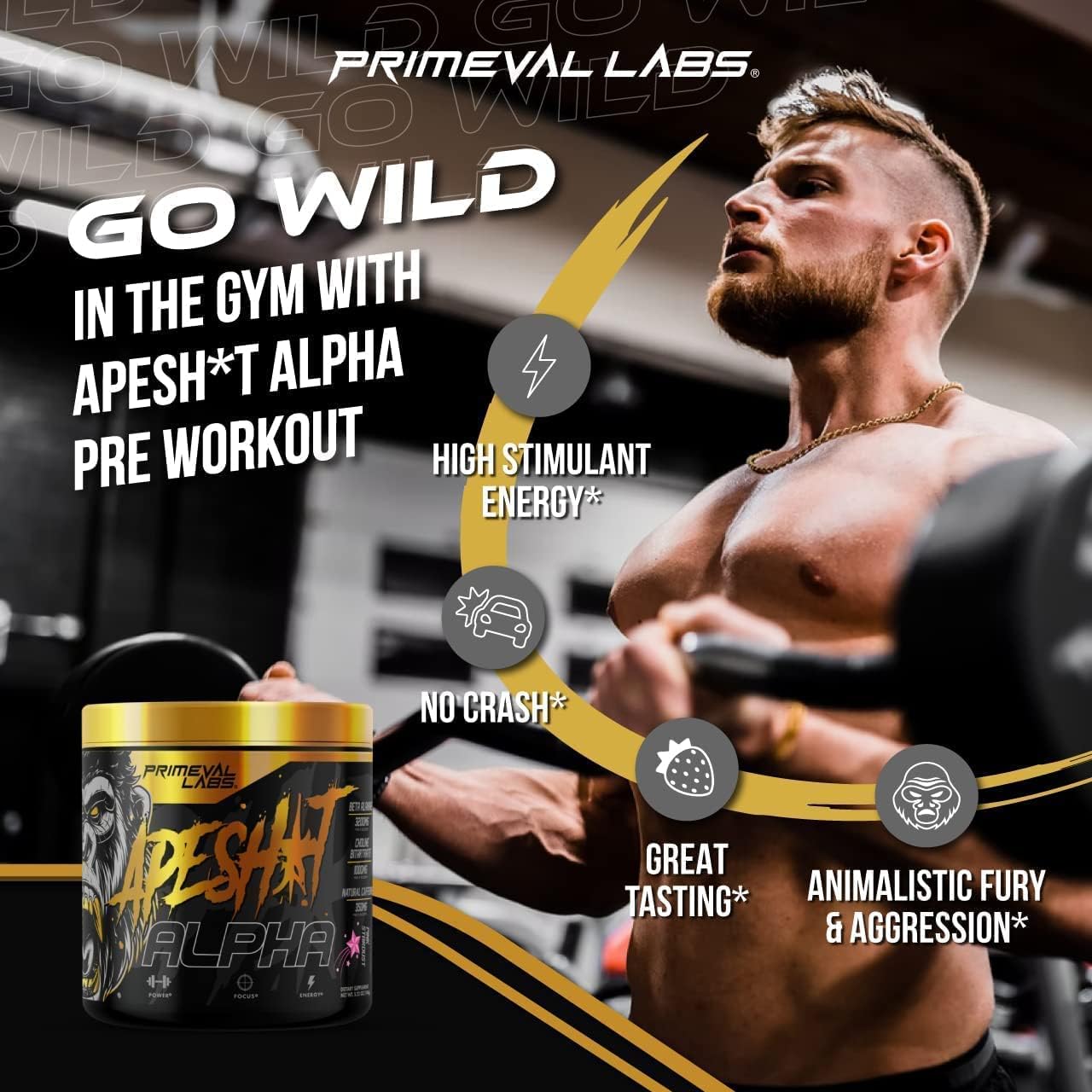 Primeval Labs Ape Alpha Natural Pre Workout Supplement - Boost Endurance and Focus with 350mg Caffeine Powder, Beta-Alanine, L Citrulline - Nitric Oxide Booster - Pink Stardust, 40 Servings