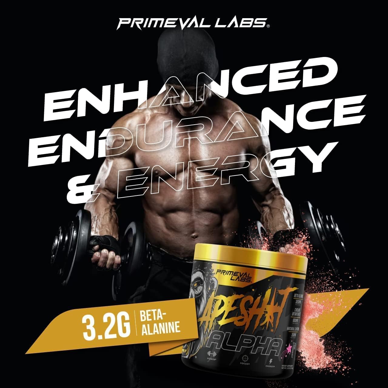 Primeval Labs Ape Alpha Natural Pre-Workout Supplement with Caffeine and Nitric Oxide Booster for Enhanced Endurance and Focus, Pink Stardust, 40 Servings