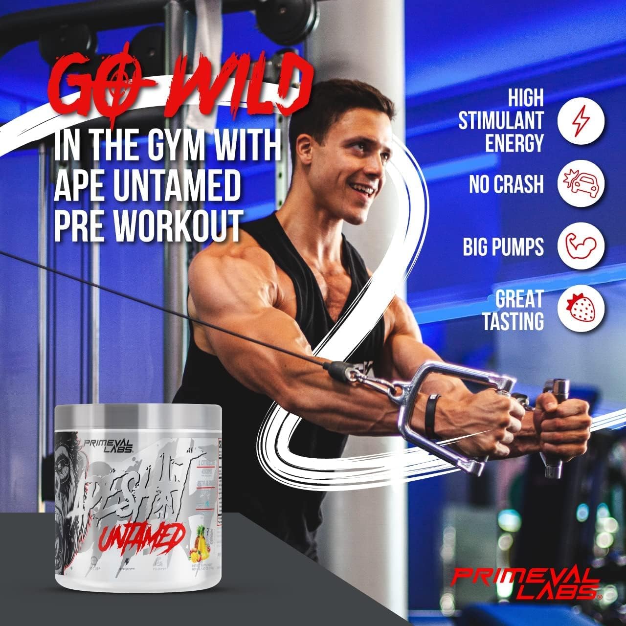 Primeval Labs Ape Untamed Pre Workout Energy Drink Powder - Boost Pumps & Focus with L-Citrulline, Beta Alanine - 40 Servings