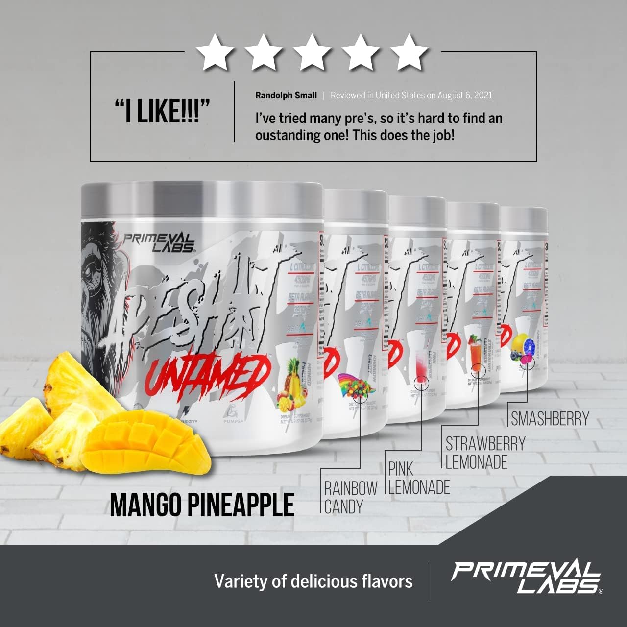 Primeval Labs Ape Untamed Pre Workout Energy Drink Powder - Boost Pumps & Focus with L-Citrulline, Beta Alanine - 40 Servings
