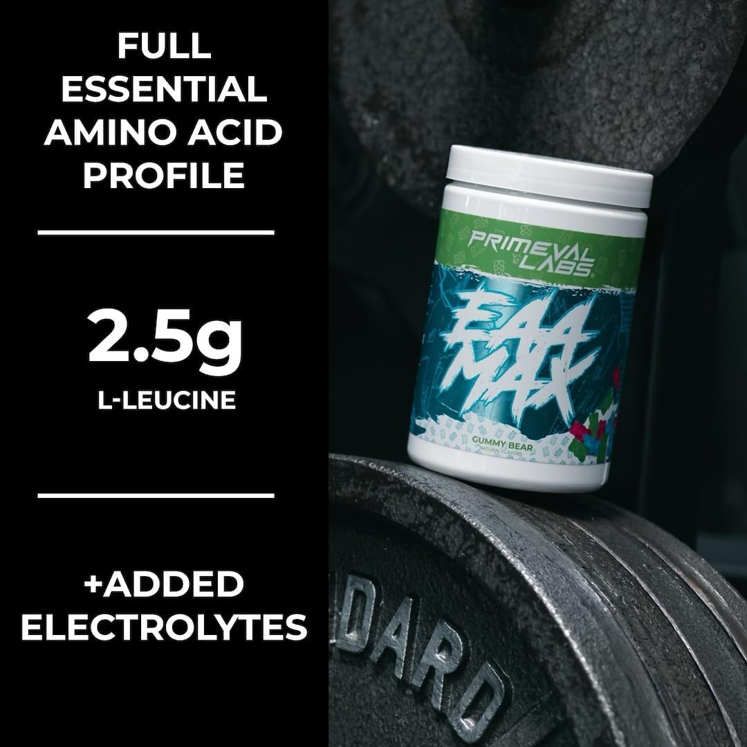 Primeval Labs EAA Max: BCAA & Amino Acid Supplement for Muscle Recovery, Hydration, Performance - Strawberry Mango Flavor - 30 Servings