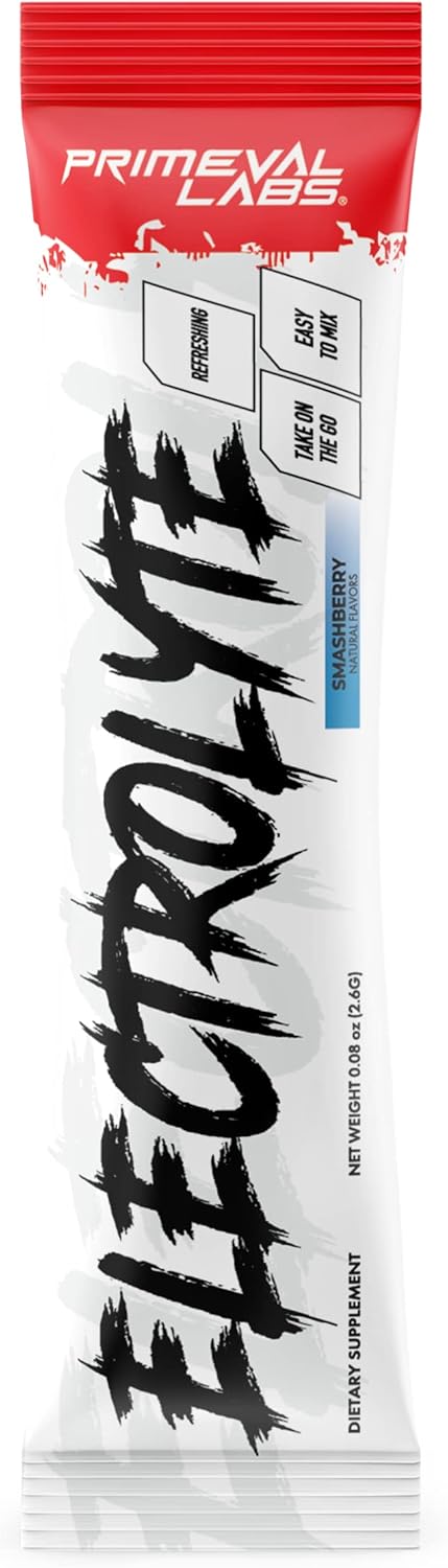 Primeval Labs Electrolyte Powder Packets - Sugar Free On-The-Go Hydration Drink Mix - 30 Single-Serving Stick Packs - Smashberry Flavor