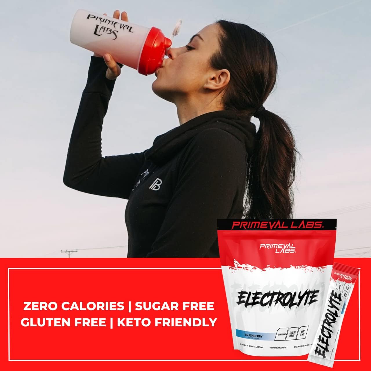 Primeval Labs Electrolyte Powder Packets - Sugar Free On-The-Go Hydration Drink Mix - 30 Single-Serving Stick Packs - Smashberry Flavor