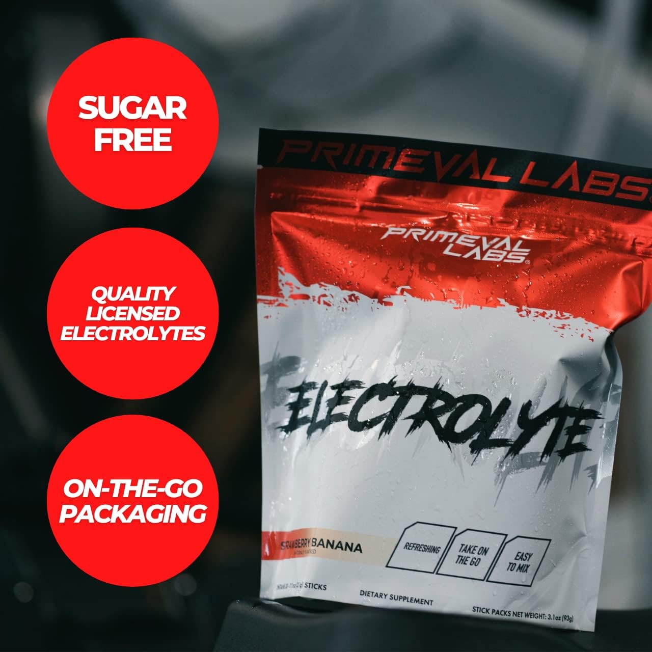Primeval Labs Electrolyte Powder Packets - Sugar Free On-The-Go Hydration Drink Mix - 30 Single-Serving Stick Packs - Smashberry Flavor