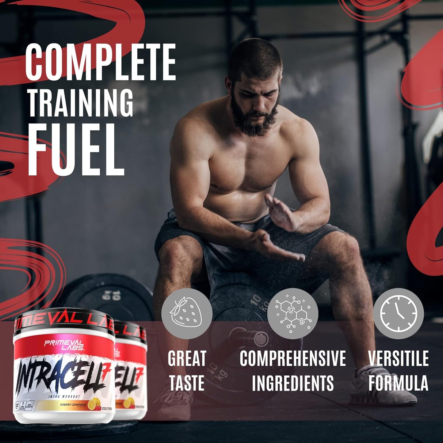 Primeval Labs Intracell 7 Intra Workout Fuel - Electrolytes, Carbs, Amino Acids, Blood Flow Enhancers - 40 Servings - Cherry Lemonade Flavor