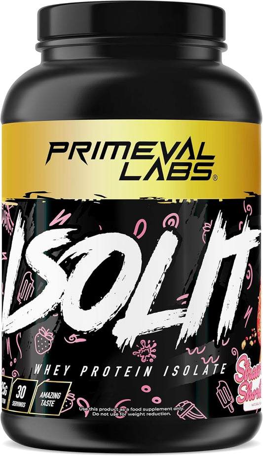 Primeval Labs ISOLIT - Strawberry Shortcake Whey Protein Isolate Powder, 25g Protein, BCAAs, Fast Absorption, 2lb Size