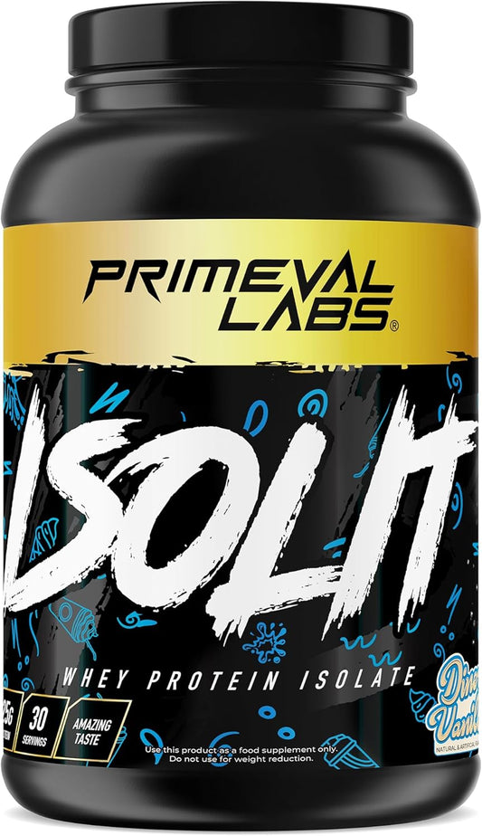 Primeval Labs ISOLIT Whey Protein Powder - 100% Whey Isolate, 25g Protein, BCAAs, Fast Absorbing, Easy Digestion - Diner Vanilla Flavor - 2lb