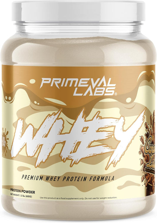 Primeval Labs Whey Protein: Caramel Latte Flavor, Pure Whey Protein for Muscle Growth & Recovery, Easy-to-Mix Formula, 20 Servings