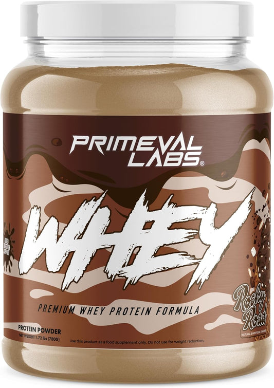 Primeval Labs Whey Protein Concentrate for Muscle Growth & Recovery - Easy to Mix Rocky Road Flavor - 20 Servings
