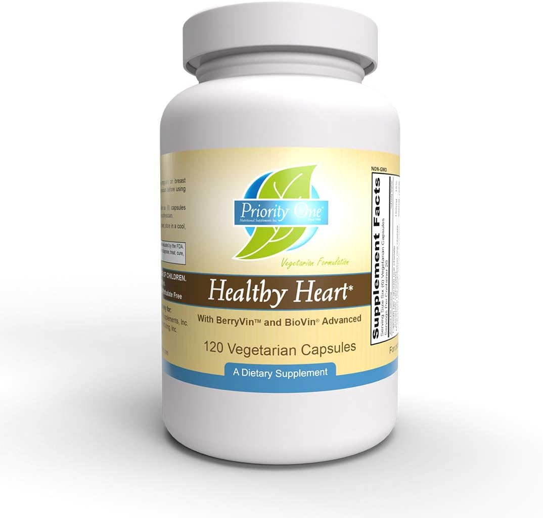 Priority One Vitamins Healthy Heart Support - 120 Vegetarian Capsules for Cardiovascular Health*