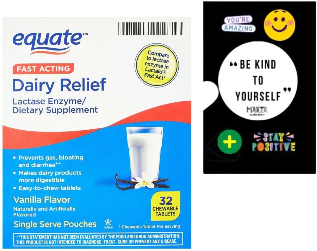 Private Label Equate Fast Acting Dairy Relief Vanilla Flavor Lactase Enzyme Supplement - 32 Count Gift Card Pack