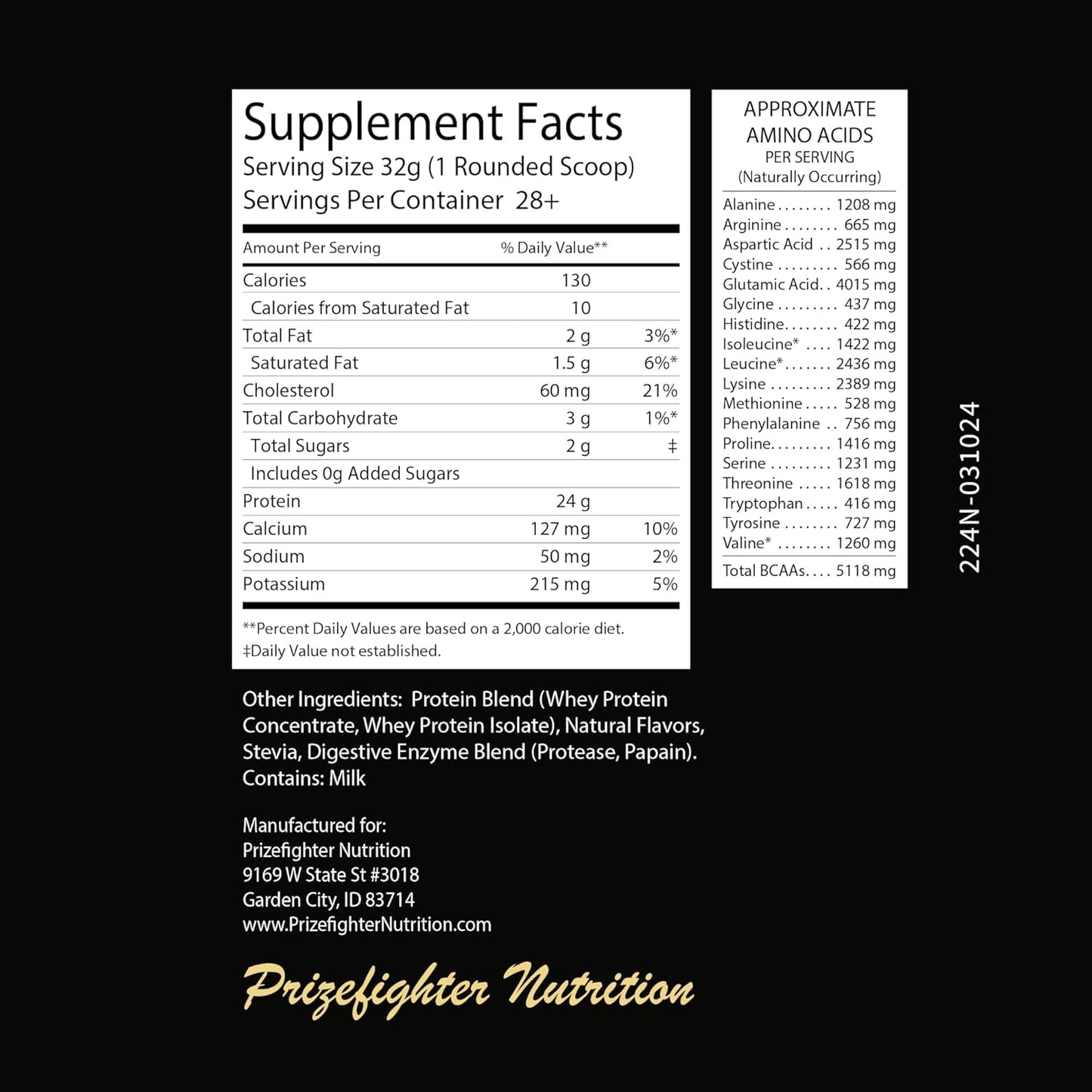 Prizefighter Nutrition Vanilla Milkshake Whey Protein Powder (2 lb) - Natural Ingredients, Non-GMO, Made in USA - Men and Women