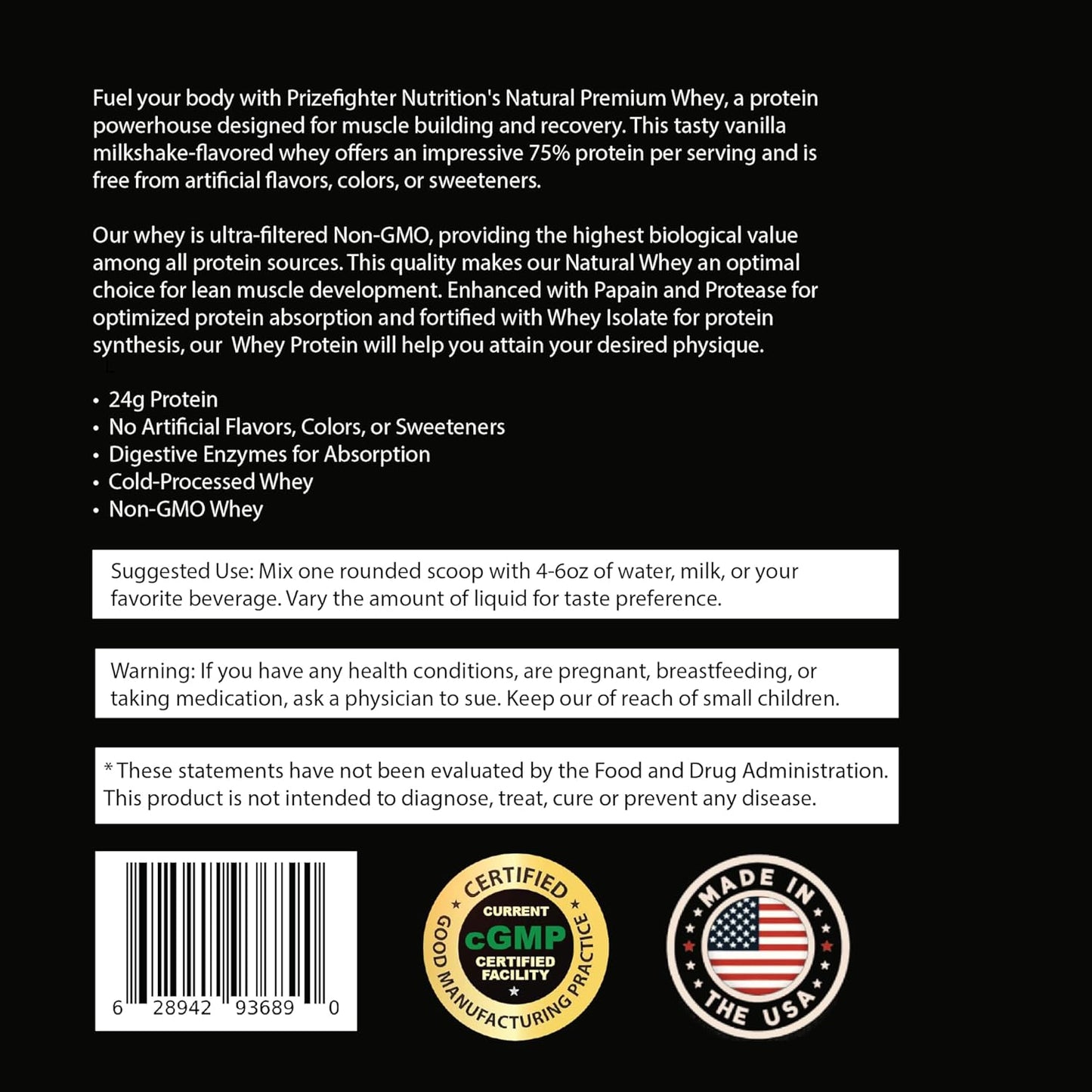 Prizefighter Nutrition Vanilla Milkshake Whey Protein Powder (2 lb) - Natural Ingredients, Non-GMO, Made in USA - Men and Women