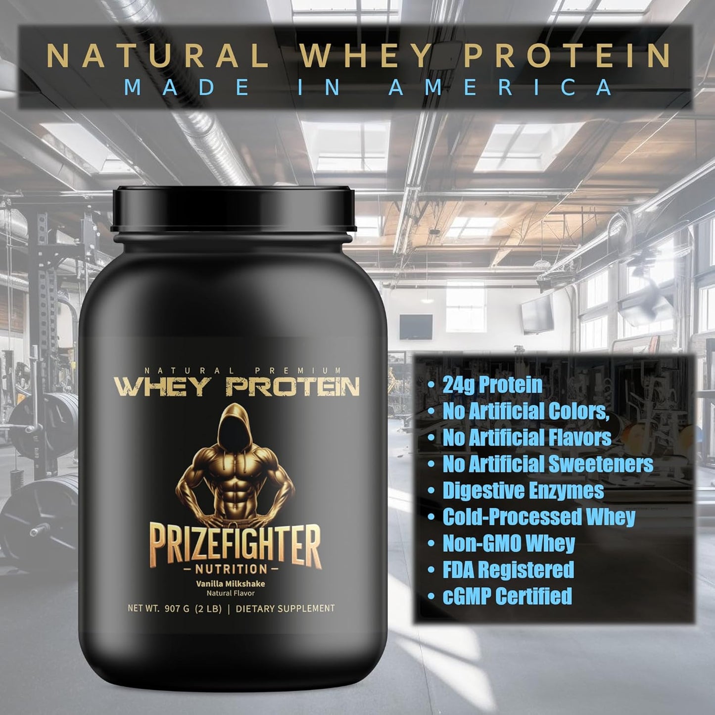 Prizefighter Nutrition Vanilla Milkshake Whey Protein Powder (2 lb) - Natural Ingredients, Non-GMO, Made in USA - Men and Women