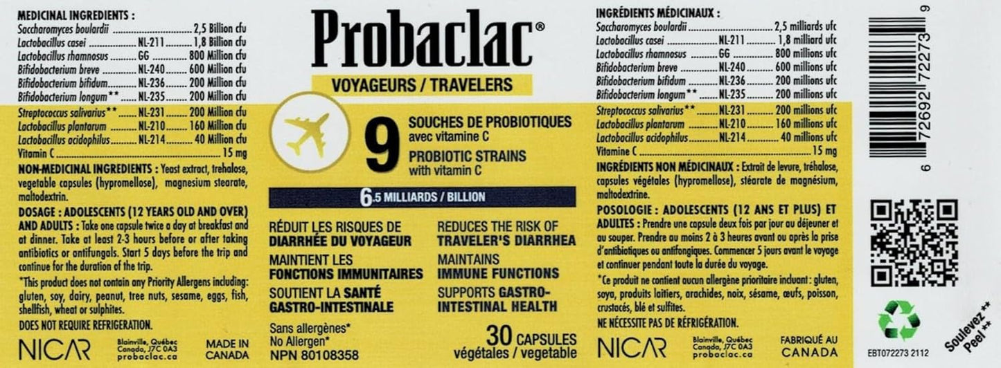 Probaclac Travelers Probiotics: Multi-Strain Complex for Gastrointestinal Health (9 Strains)