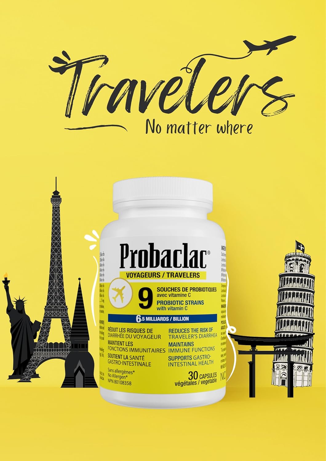 Probaclac Travelers Probiotics: Multi-Strain Complex for Gastrointestinal Health (9 Strains)