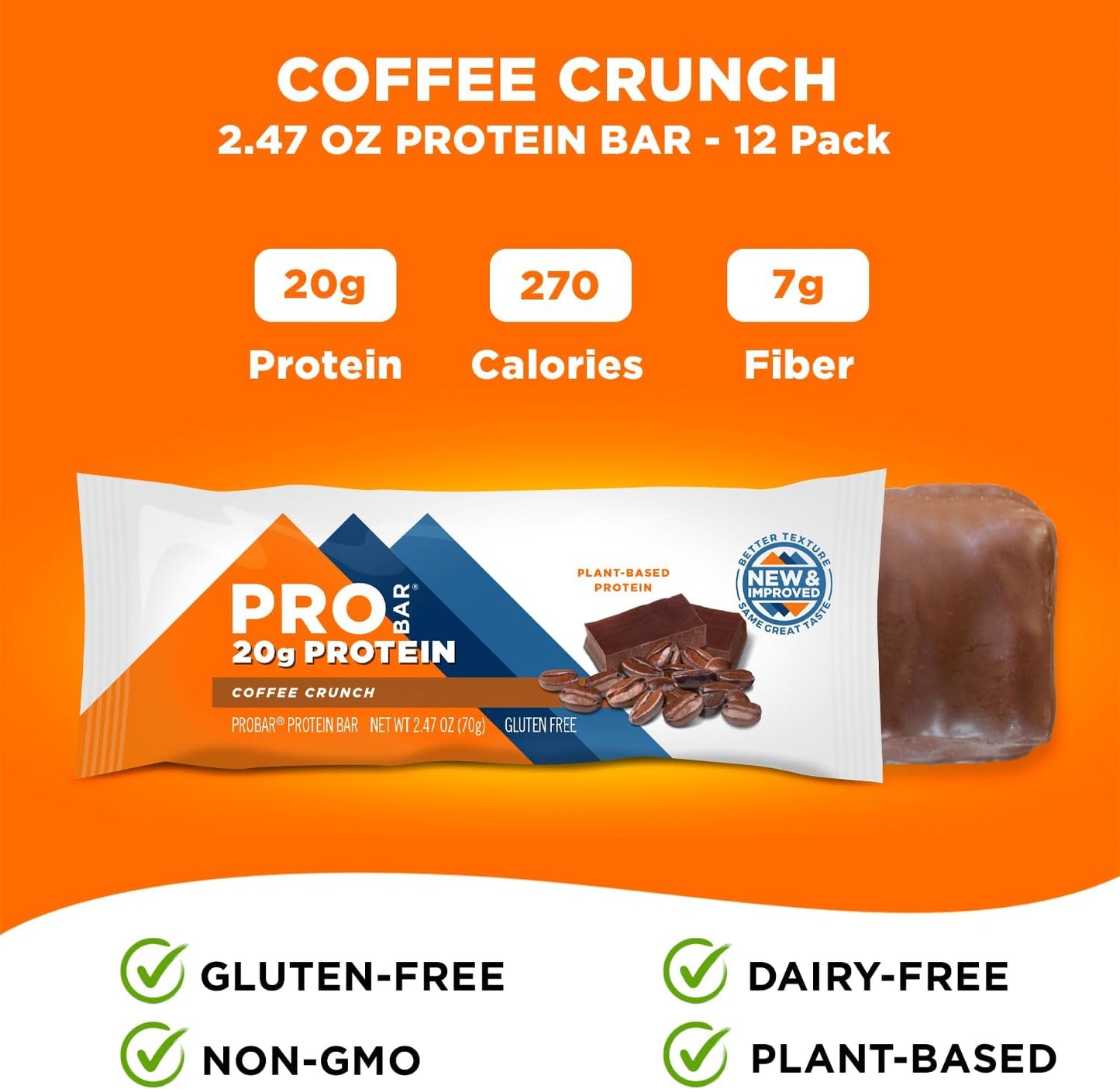 PROBAR Coffee Crunch Protein Bars - 12 Count, Non-GMO, Gluten-Free, Plant-Based, Natural Energy, Whole-Food Ingredients