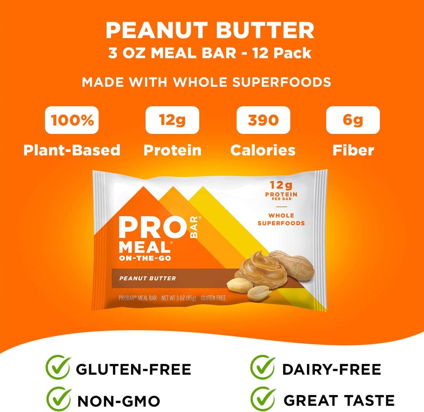 PROBAR Meal Bar Peanut Butter: 12 Count, Non-GMO, Gluten-Free, Plant-Based, Whole-Food, Natural Energy Boost - BoostGo Australia