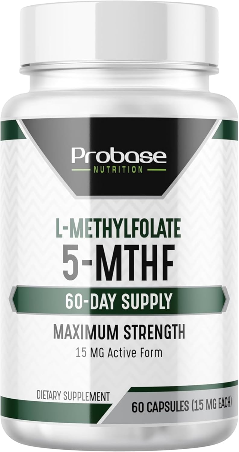 Probase Nutrition L-Methyl Folate 15mg Capsules - Professional Strength 5-MTHF Formula for Mood, Methylation, and Cognition - Vegan and Gluten-Free - 60 Count