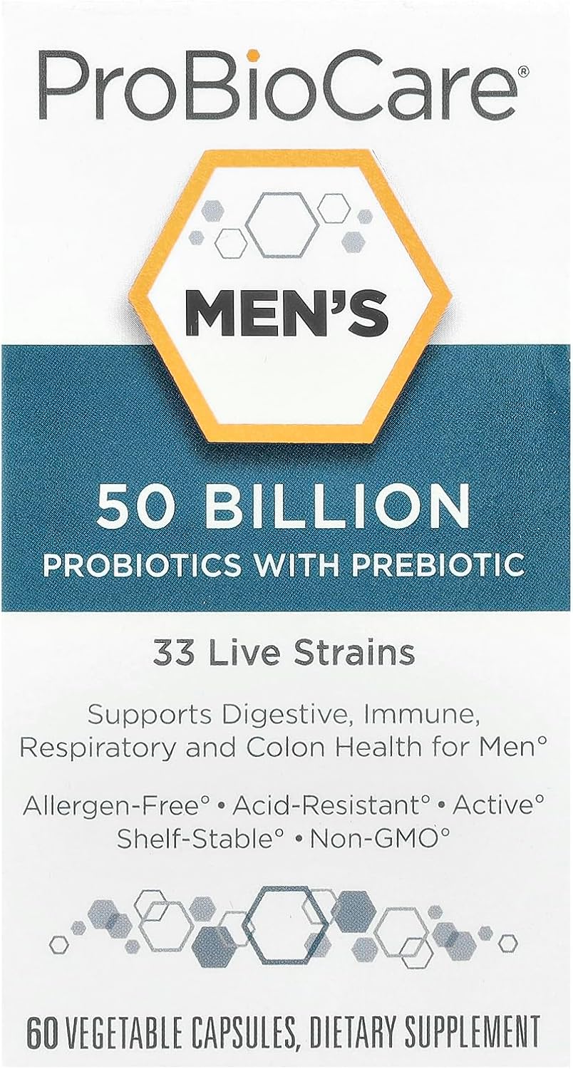ProBioCare Men's Probiotic - 50 Billion CFUs, Supports Digestion & Gut Flora, Boosts Wellness & Immunity - 60 Capsules
