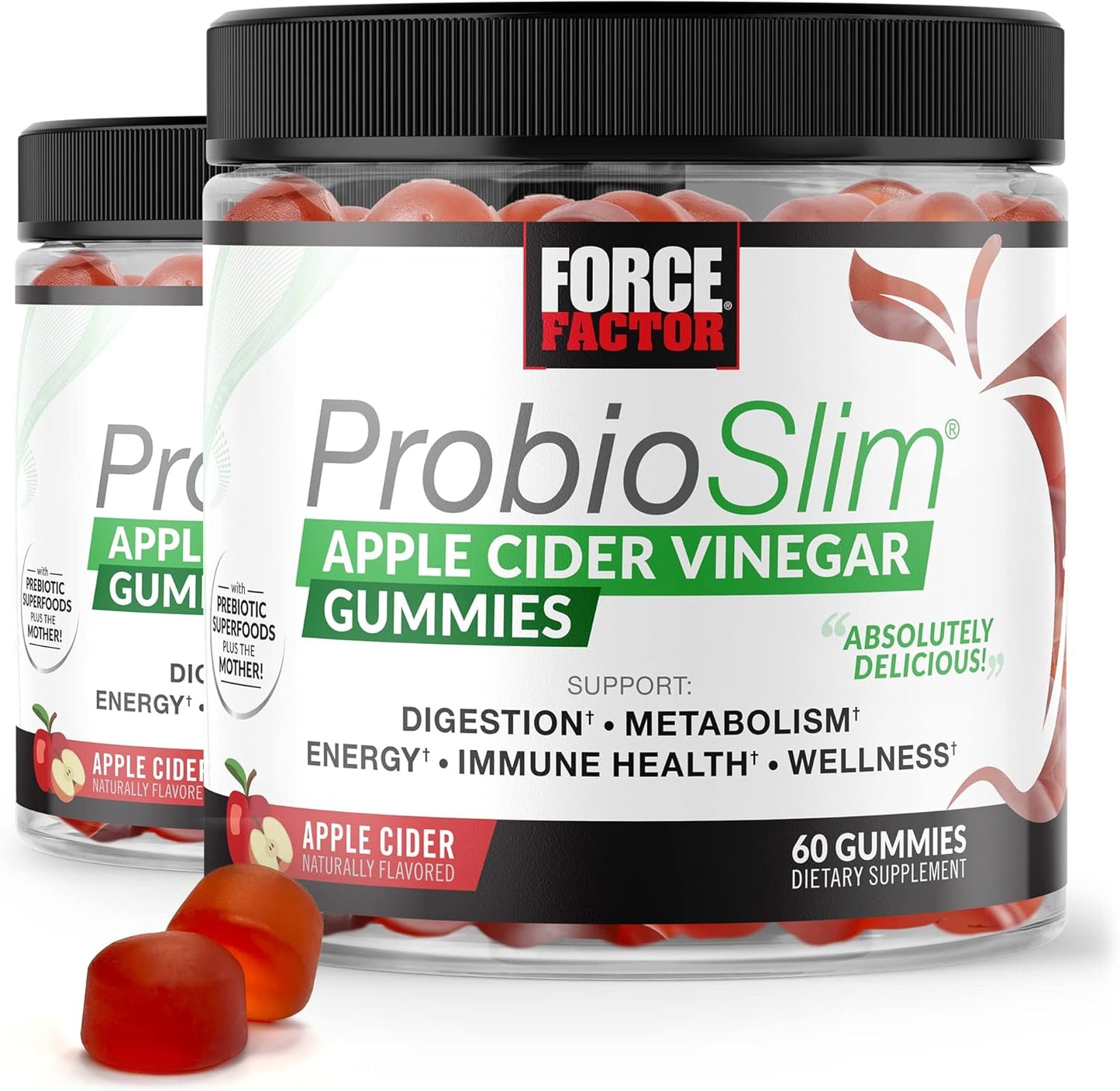 ProbioSlim Apple Cider Vinegar Gummies 2-Pack with Organic ACV, LactoSpore Probiotics, Prebiotics, 120 Gummies for Digestion & Immune Health